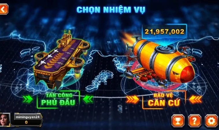 Chọn nhiệm vụ trong game Bắn Cá Đại Chiến B52 Tại Crown88