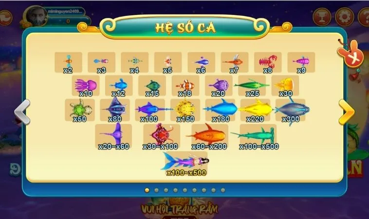 Hệ số cá thưởng trong game Bắn Cá Đại Dương Tại Crown88