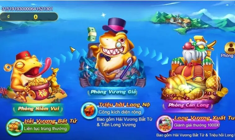 Các phòng chơi trong game Bắn Cá Royal Fishing Tại Crown88
